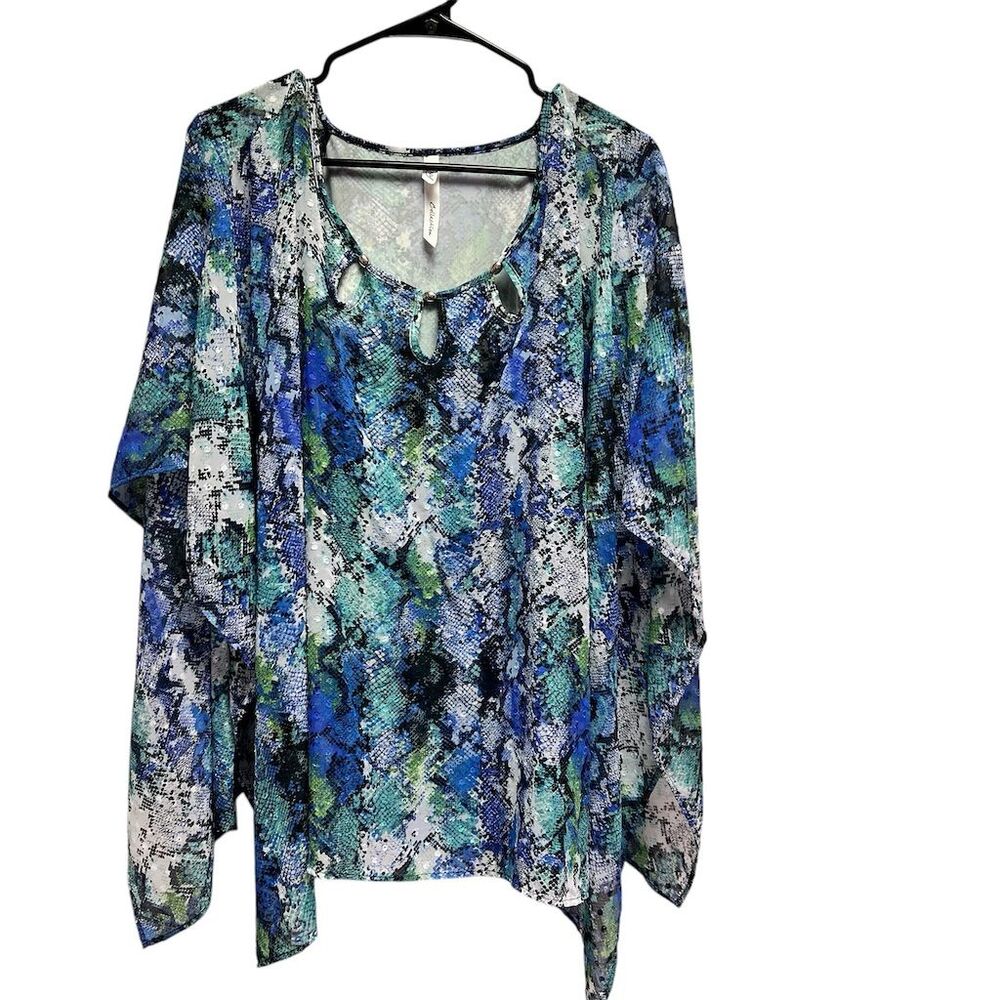NY Collection Women's XL Geometric Multicolor Blouse Casual Top